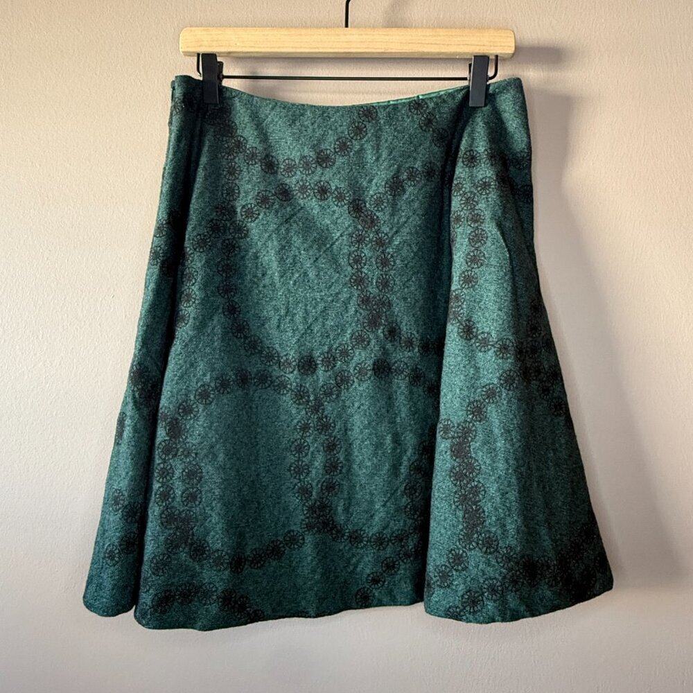 Women's 8 Boden Green and Black Circles A Line Skirt - Picture 3 of 7